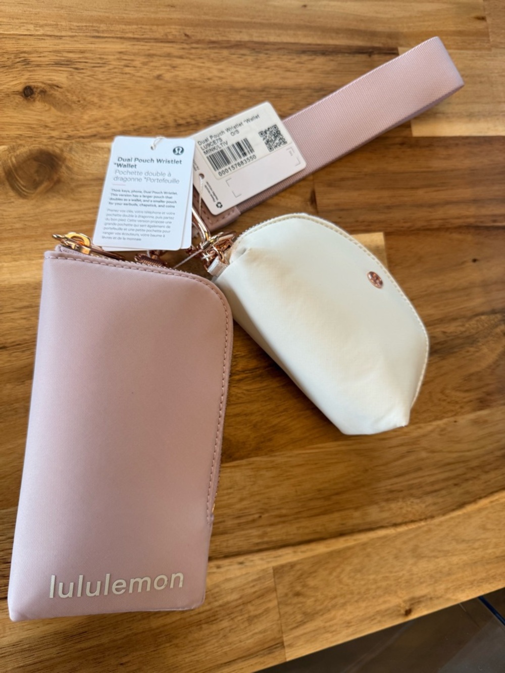 lululemon Dual Pouch Wristlet in Pink and Cream NWT
